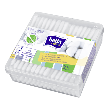 Bella Cotton papierowe patyczki w pudełku kwadratowym, 200 sztuk
