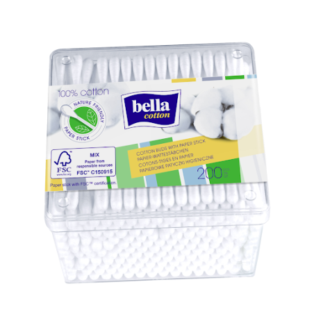 Bella Cotton papierowe patyczki w pudełku kwadratowym, 200 sztuk