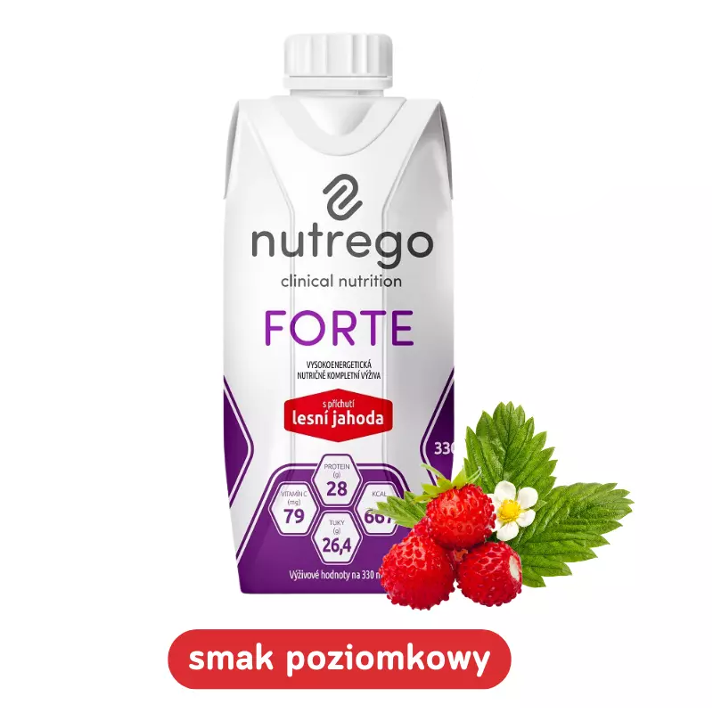 Nutrego Forte Dieta wysokokaloryczna, wysokobiałkowa, poziomka, 330 ml