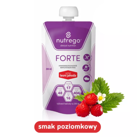 Nutrego Forte Dieta wysokokaloryczna, wysokobiałkowa, poziomka, 200 ml