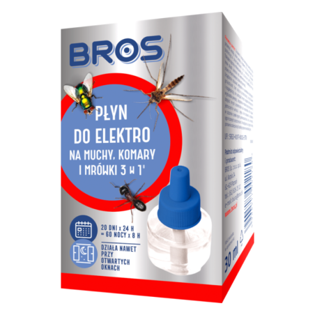 BROS Płyn do elektro na muchy, komary i mrówki 3w1 60nocy, 30ml