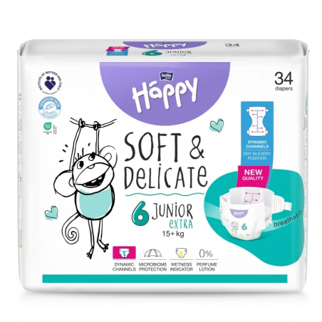 Pieluszki Bella Happy 6 Junior Extra z dynamicznymi kanałami 15+kg