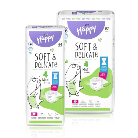 Pieluszki Bella Happy 4 Maxi z dynamicznymi kanałami 8-14 kg