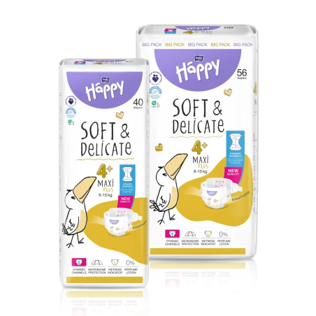 Pieluszki Bella Happy 4+ Maxi Plus z dynamicznymi kanałami 9-15 kg